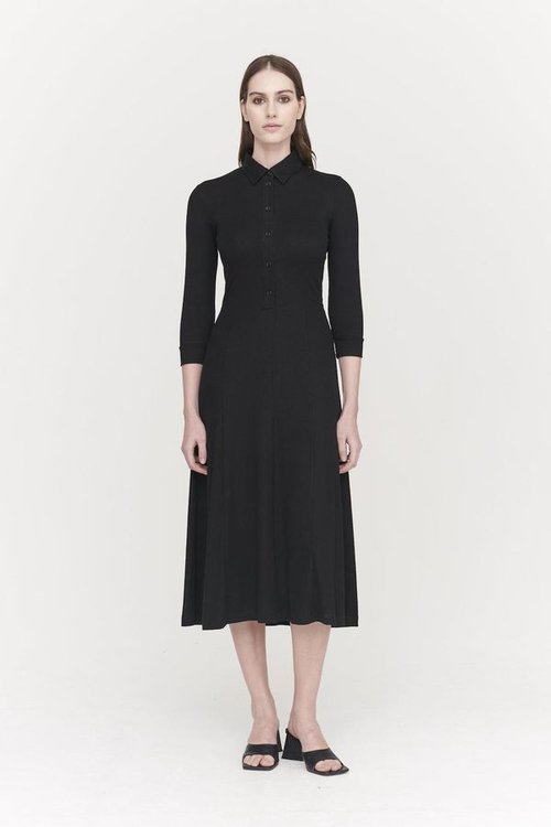 cecilia stretch tencel shirt dress in black