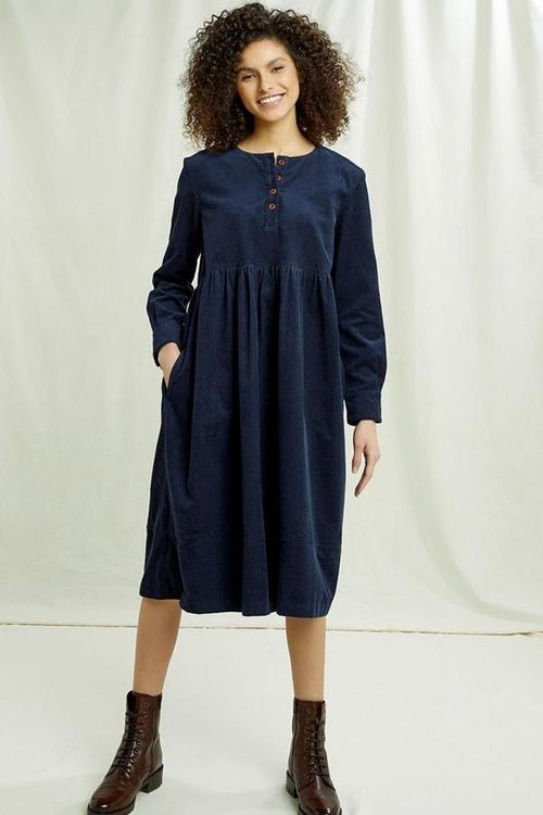 freja organic cotton corduroy dress in navy