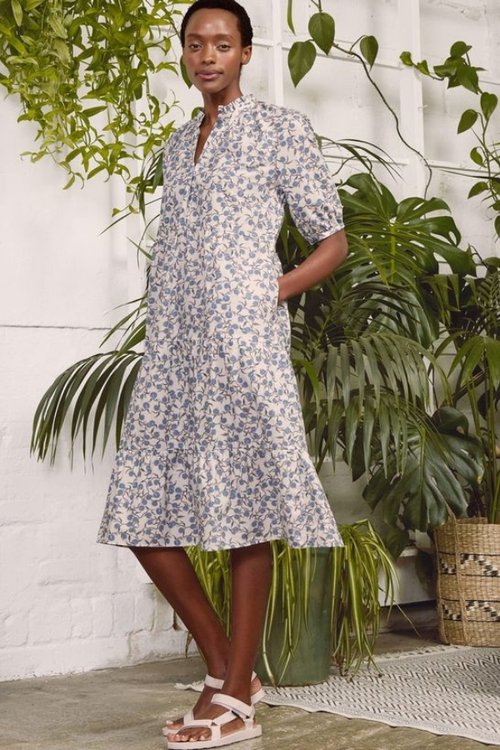 ivy carob floral print vegan organic cotton midi dress