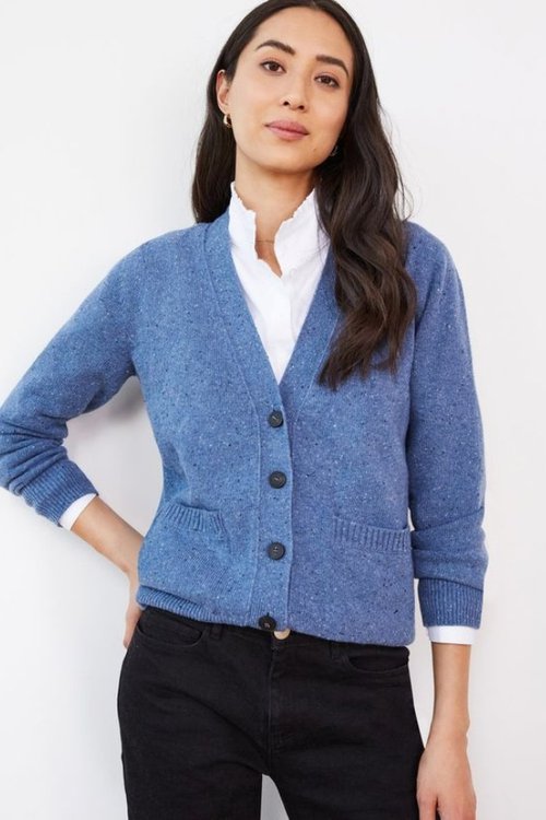 jody womens recycled woo cardigan in denim blue