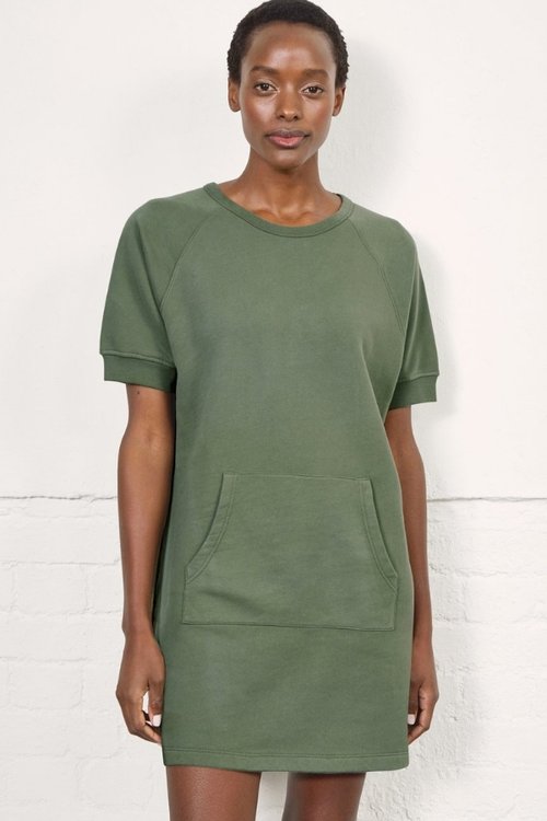 lara vegan organic cotton khaki short sleeve mini dress