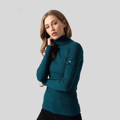 organic cotton roll neck top in teal