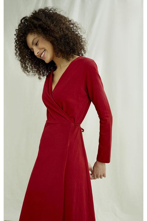 mathilde organic cotton wrap dress in red