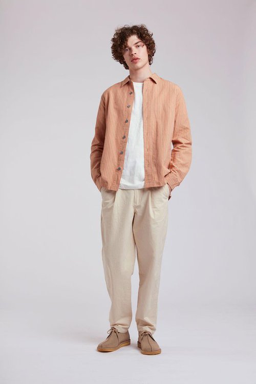 mens deller long sleeve organic cotton shirt in lava