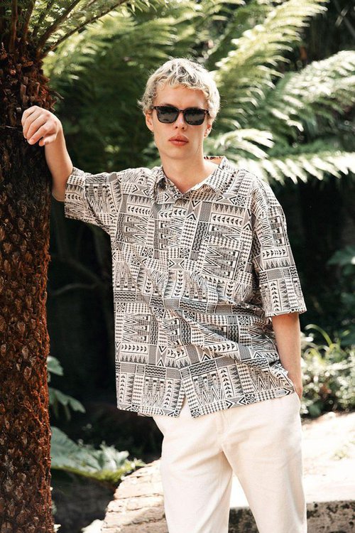 mens dingwalls organic cotton shirt with black tapa print