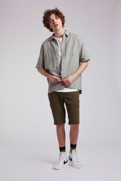 mens dingwalls sustainable organic linen shirt in khaki