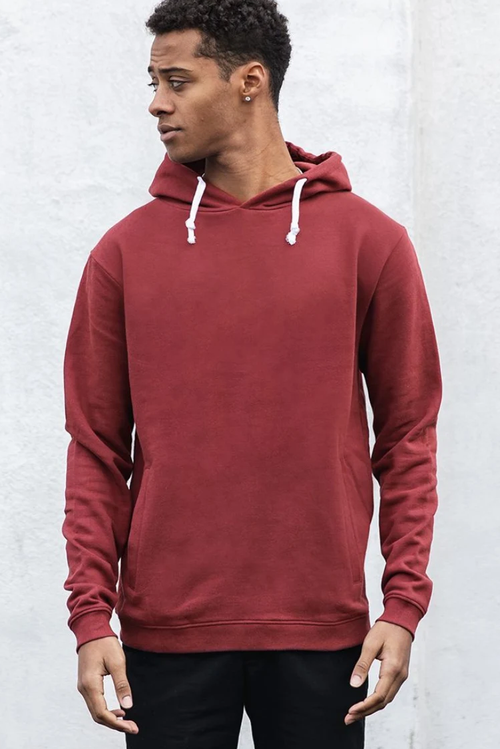 mens plain organic cotton vegan hoodie burgundy maroon red