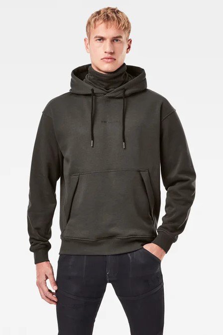 mens recycled polyester funnel sweater hoodie in grey