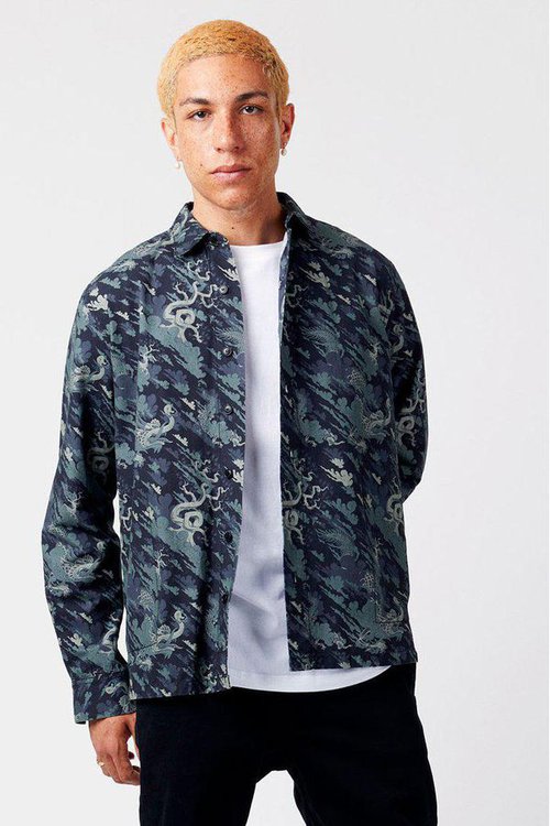 mens sustainable deller organic cotton long sleeve shirt in sky moss