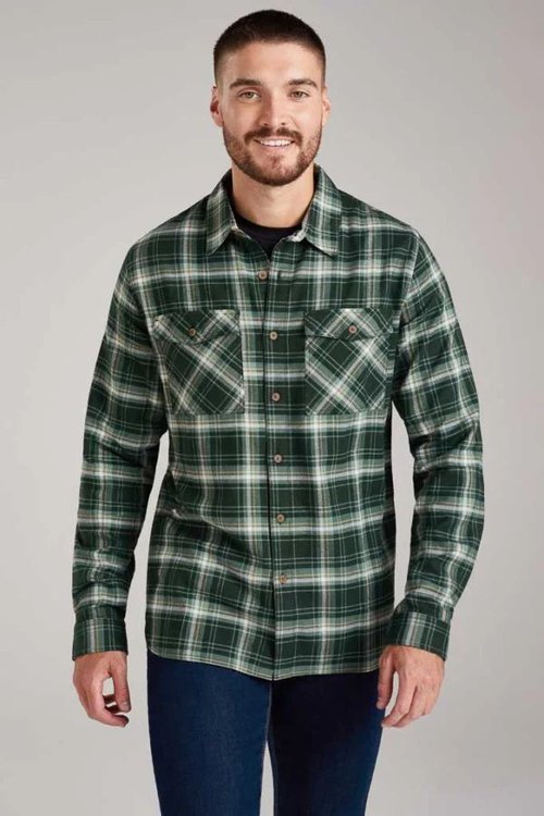 Sustainable Mens Garrow Bamboo Flannel Long Sleeve Shirt in Deep Emerald Check