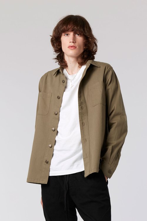 mens sustainable jean organic cotton long sleeve shirt in khaki