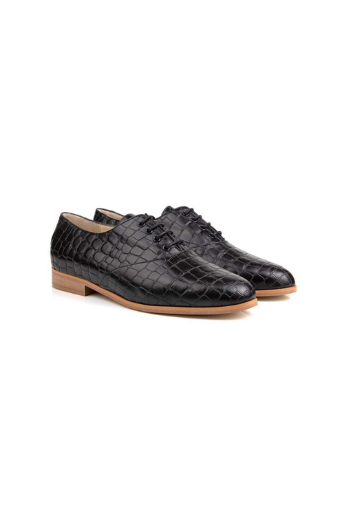 black moc crock vegan leather shoes