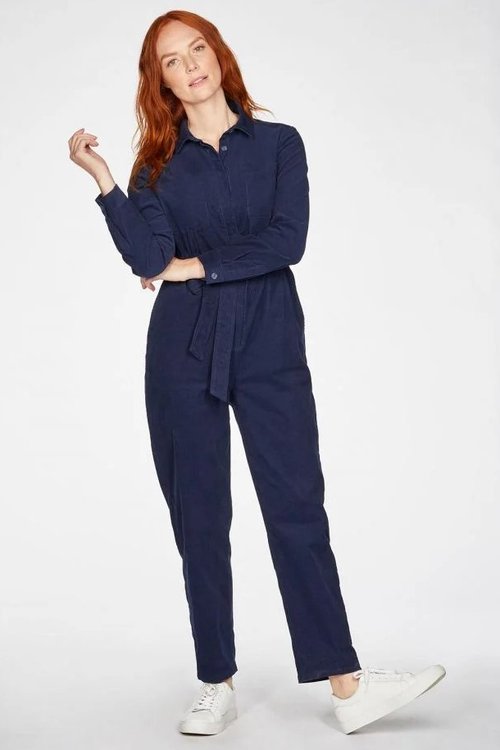 organic cotton long sleeve corduroy jumpsuit blueberry