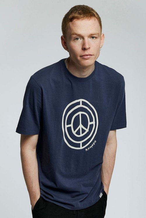 organic cotton peace logo t-shirt in indigo for men