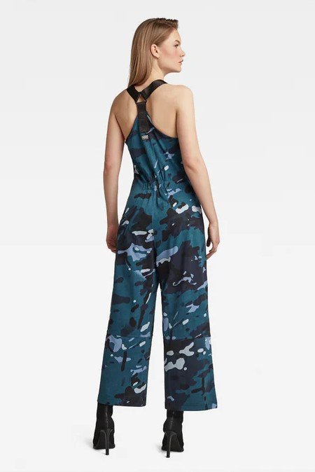 organic cotton sleeveless jumpsuit camo blue