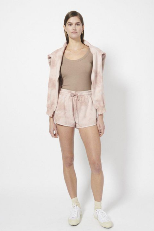 organic cotton tie dye running shorts in pink