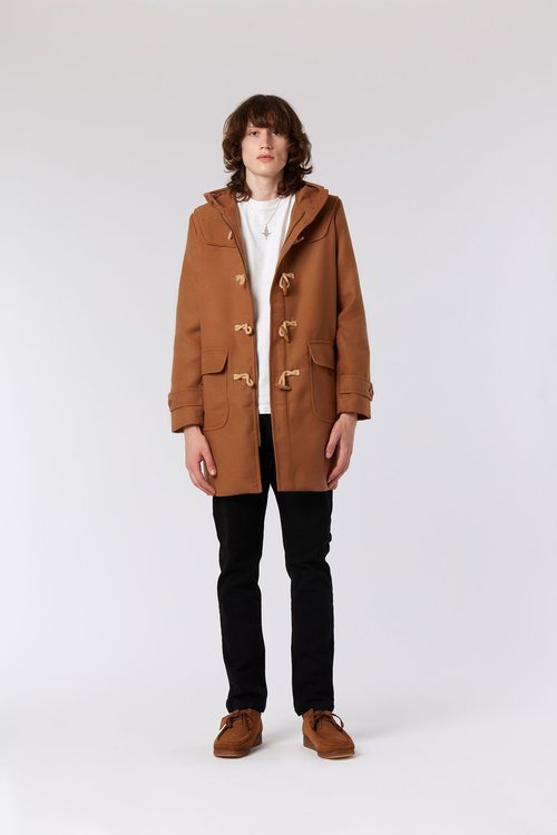paddy mens recycled duffle coat in tobacco