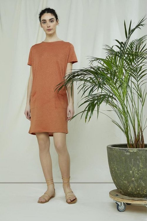 phoebe vegan short sleeve sustainable linen mini t-shirt dress