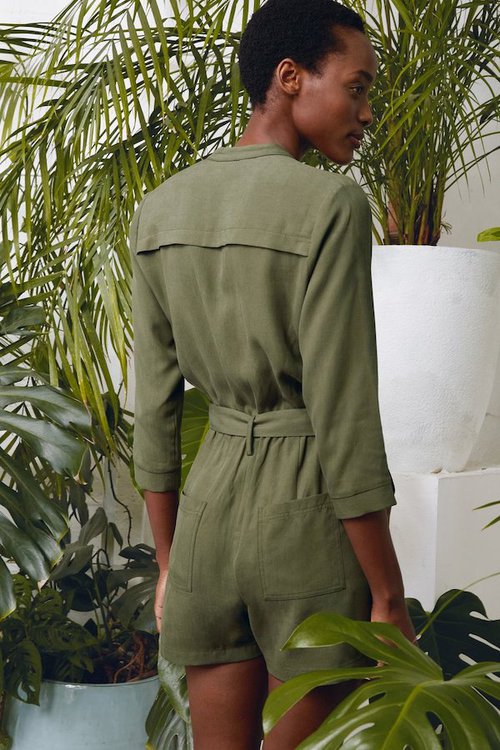 priya sustainable lyocell playsuit in khaki green