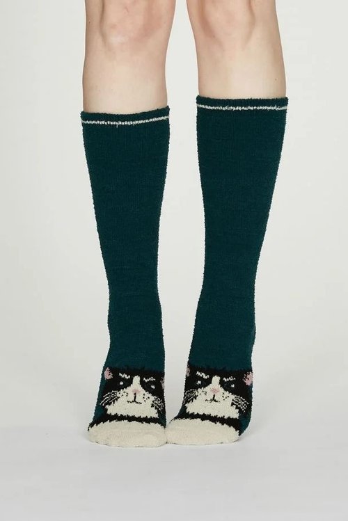 rebecca recycled plastic fuzzy socks in teal blue