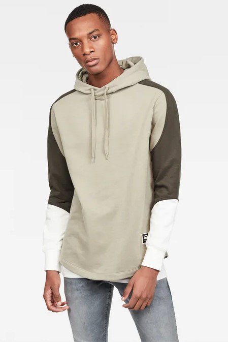 mens recycled polyester colour blocked hoodie khaki