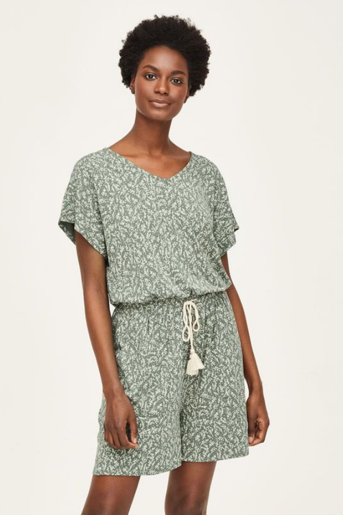rue bamboo and organic cotton floral playsuit in sage green