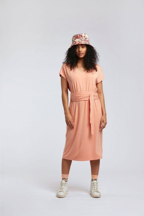 salma vegan sustainable modal peach midi dress