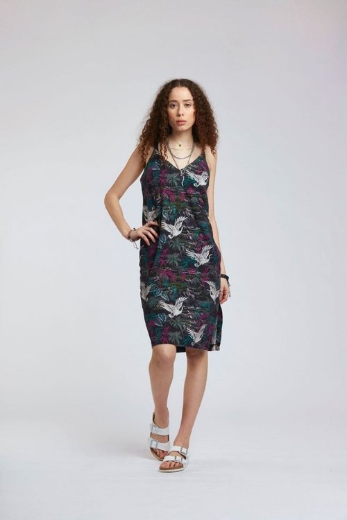 sara jane vegan linen and eco viscose floral print strappy midi dress