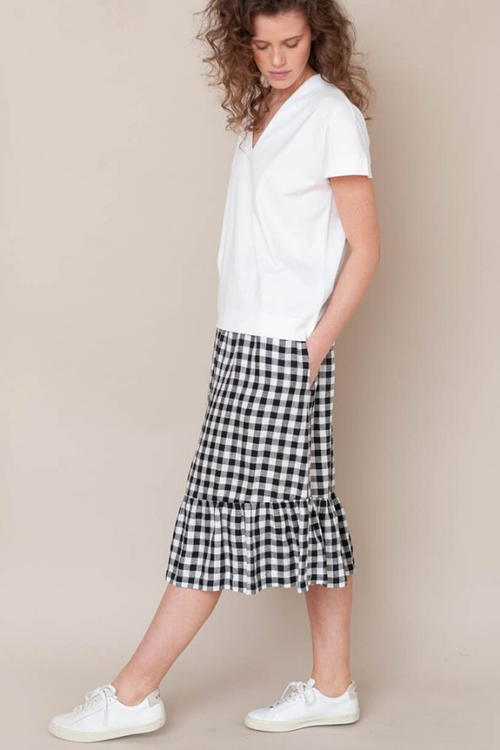 black white gingham linen skirt