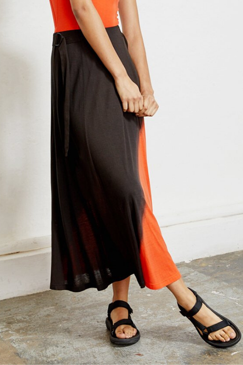 dip dye orange and black maxi skirt