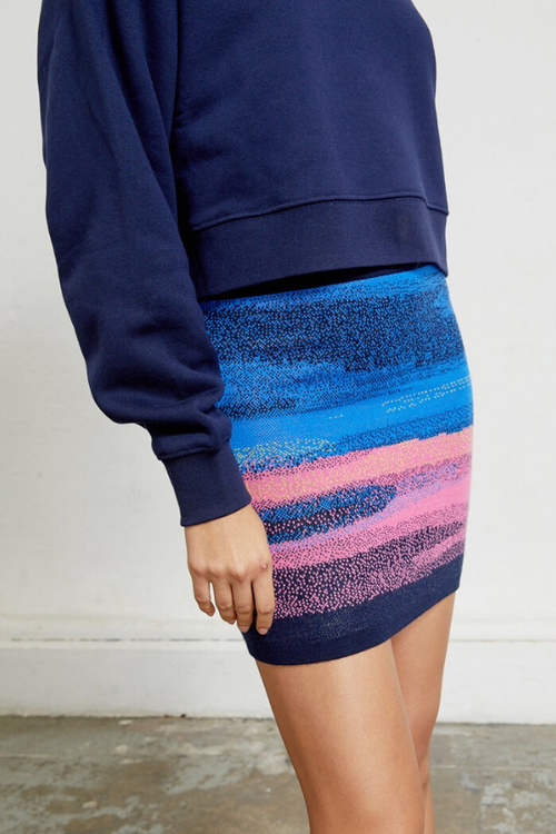 pink and blue merino wool mini skirt