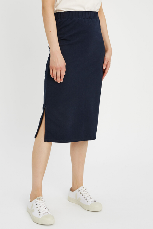 navy organic cotton midi pencil skirt