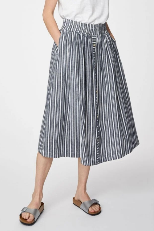 striped navy hemp midi summer skirt
