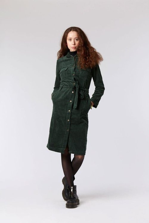 sunny organic cotton corduroy shirt dress in pine green