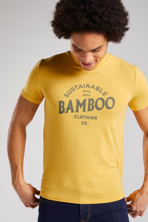 mens retro graphic print bamboo t-shirt in amber