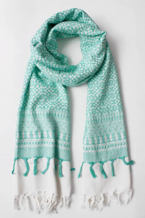 sustainable  ethical embroidered  cotton scarf mint green