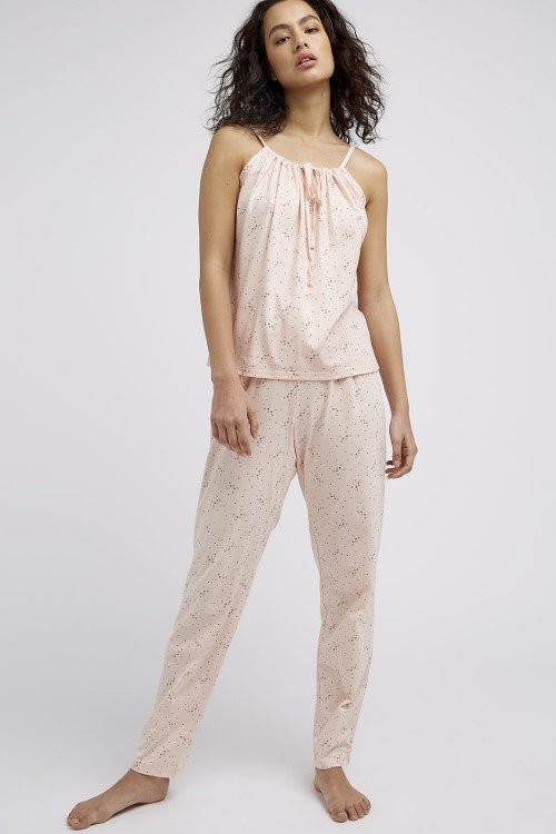sustainable organic cotton cat print pyjamas camisole in pink