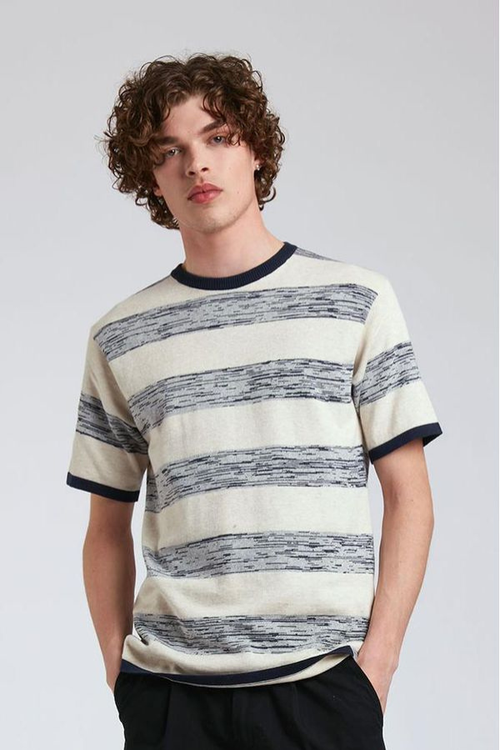 t-break mens vegan organic cotton striped indigo blue t-shirt