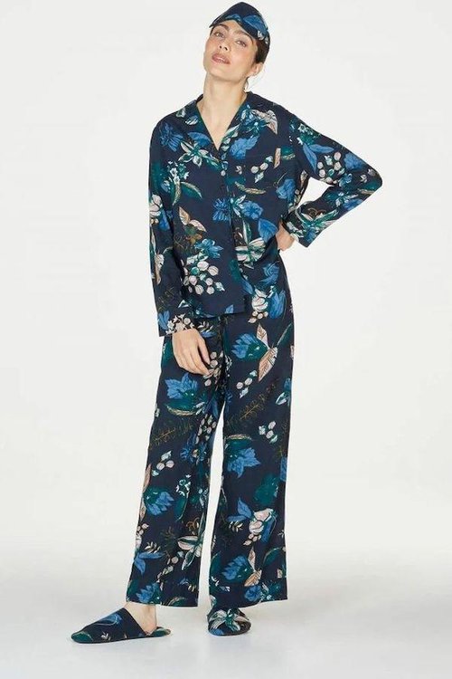 tabbie ecovero pyjamas in navy with a floral print