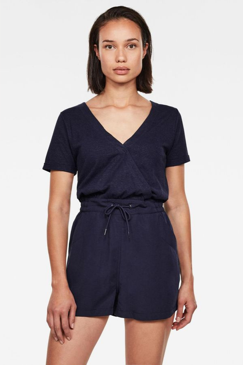 sustainable tencel and linen playsuit in blue