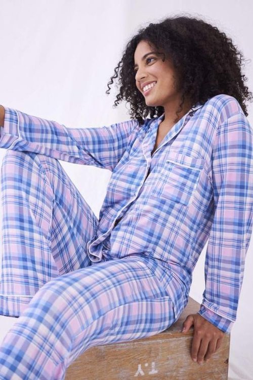tencel pyjamas in pastel plaid for women