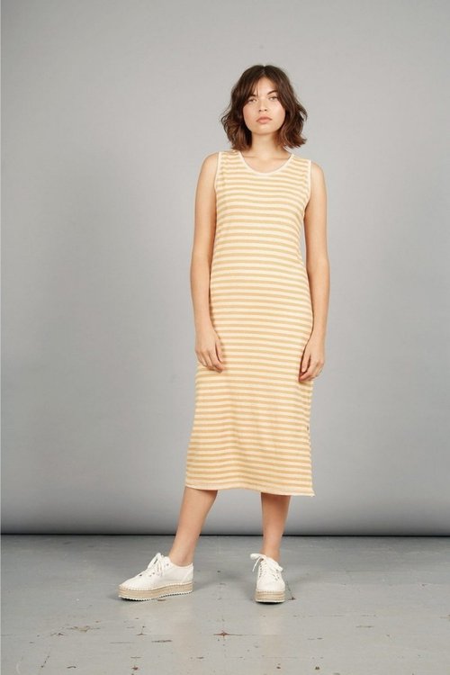 tequila vegan organic cotton hemp orange srtiped midi dress