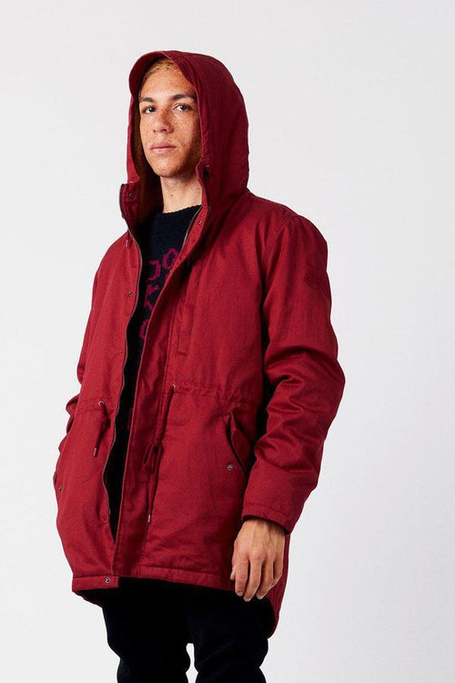 wilson mens organic cotton parka in burgundy
