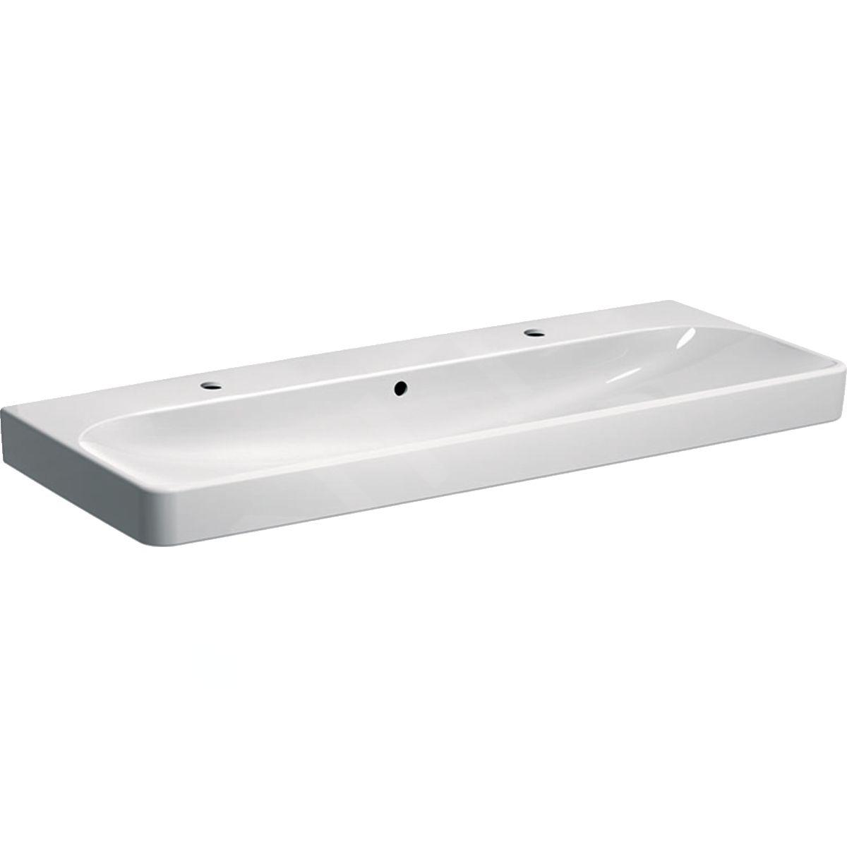 Geberit Smyle Square dvojumývadlo 120 x 48 cm, biele, 2 otvory na batérie