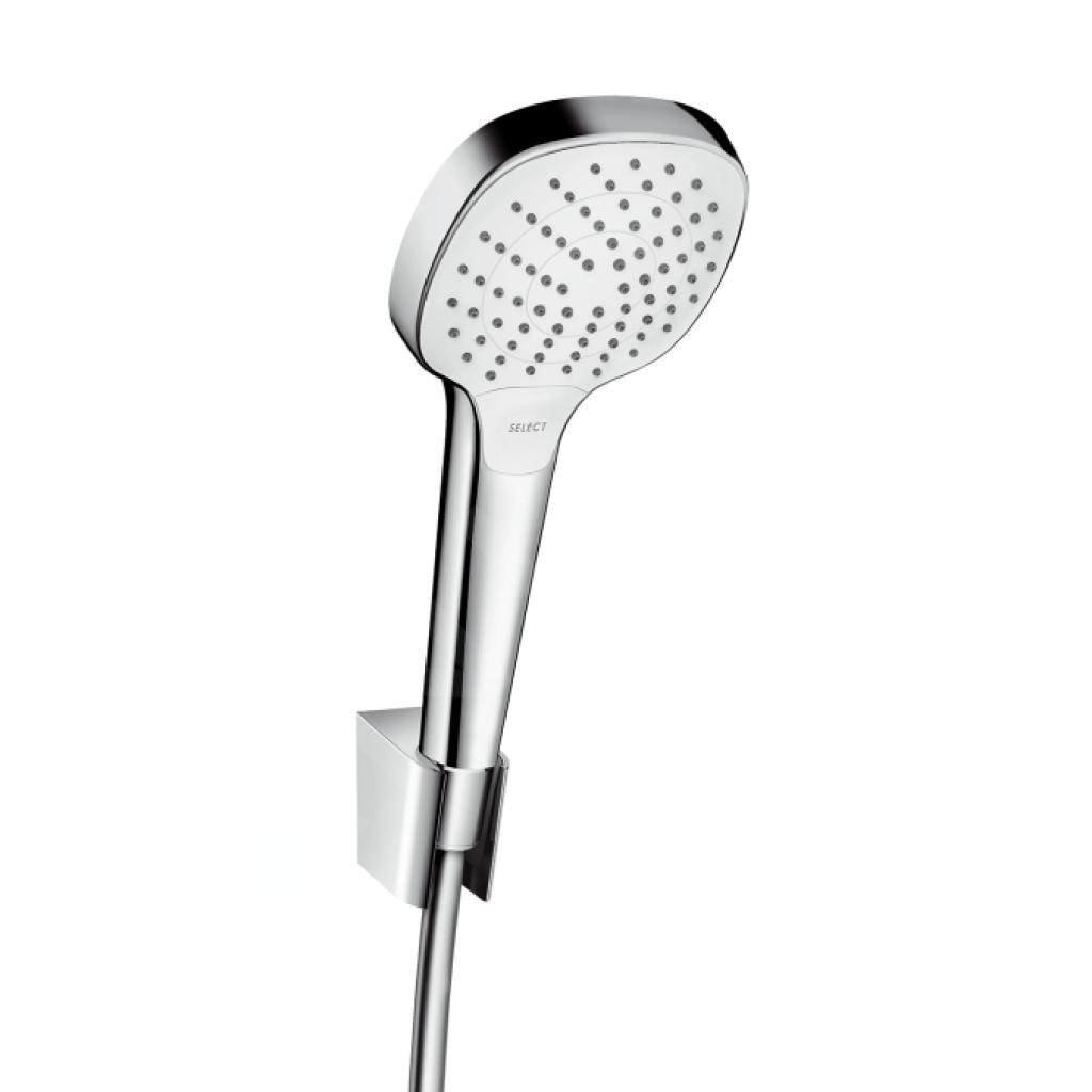 Hansgrohe Croma Select E – sprchová súprava 110 mm, 3 prúdy, hadica 1,25 m, biela/chróm