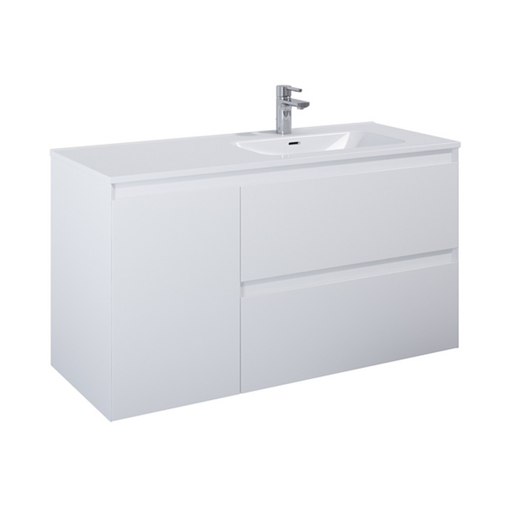Skrinka pod umývadlo LOTOSAN Akra 120 cm, 2 zásuvky + kôš, biela matná