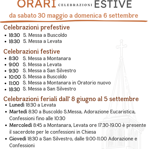 orari celebrazioni estive Unità Pastorale di Curtatone