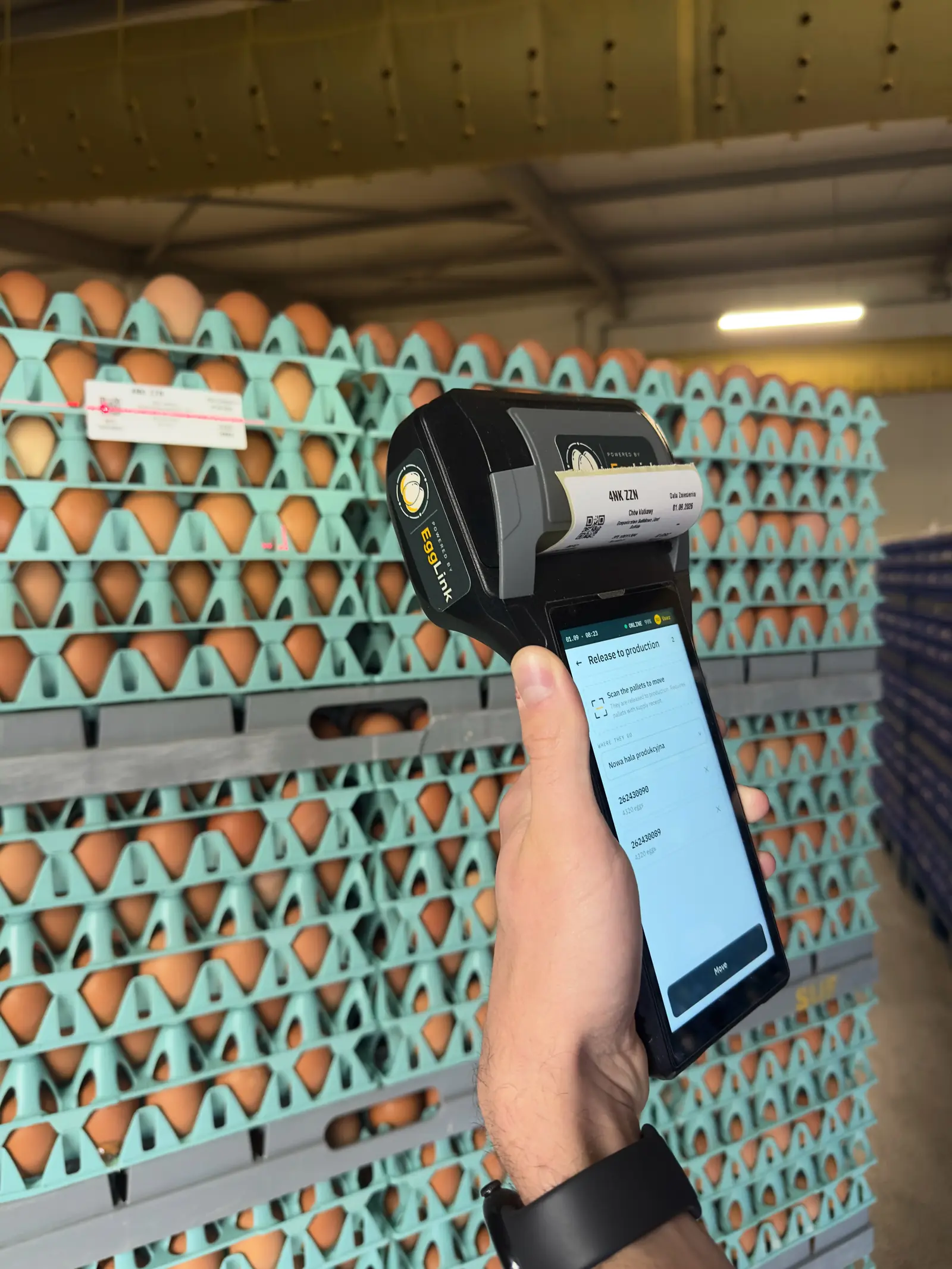 Operator recording egg supply with a handheld EggLink terminal