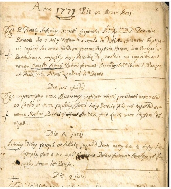 REGISTRO BATTESIMI ANNO 1771
