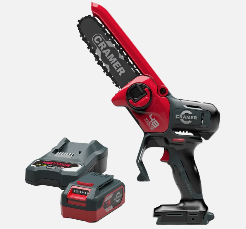 KIT DE MINI-MOTOSIERRA DE 48V (INCL 1x2Ah, CARGADOR DE UNA RANURA, BOLSA SUAVE) CRAMER